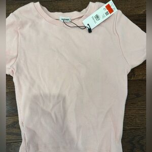 Garage Light Pink Ribbed Short Sleeve Top